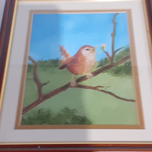 35 - 4 x attractive wall hanging framed paintings. Look possibly oil paint. Different birds. Very good cl... 