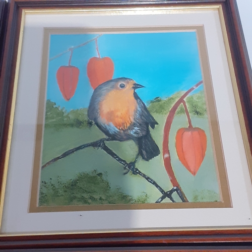 35 - 4 x attractive wall hanging framed paintings. Look possibly oil paint. Different birds. Very good cl... 