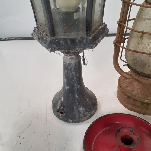 3 - 3 lighting and candle pieces. One paraffin tilley lamp, one metal wee willie winkie candle holder an... 