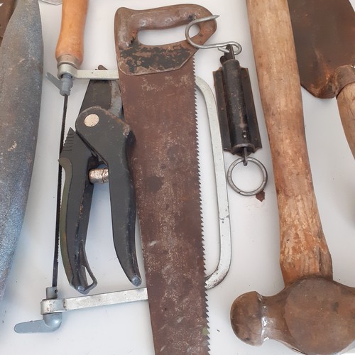 12 - A good quantity of mainly old hand tools. Includes hand 1lb clump hammer, a Sheffield made Marples s... 