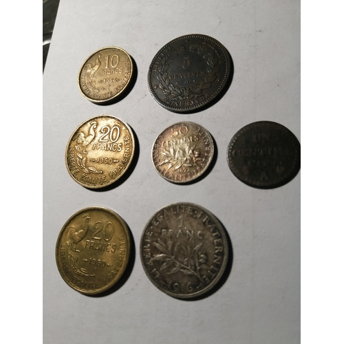 22A - France coinage :1 centime Lan 6 (1797),5 centime 1871,50 centime 1899,1 Franc 1916, 10 Francs 1954B,... 