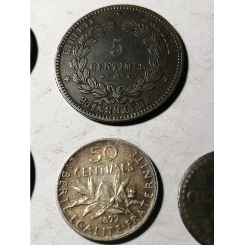 22A - France coinage :1 centime Lan 6 (1797),5 centime 1871,50 centime 1899,1 Franc 1916, 10 Francs 1954B,... 