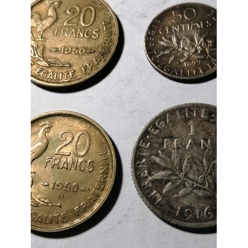 22A - France coinage :1 centime Lan 6 (1797),5 centime 1871,50 centime 1899,1 Franc 1916, 10 Francs 1954B,... 