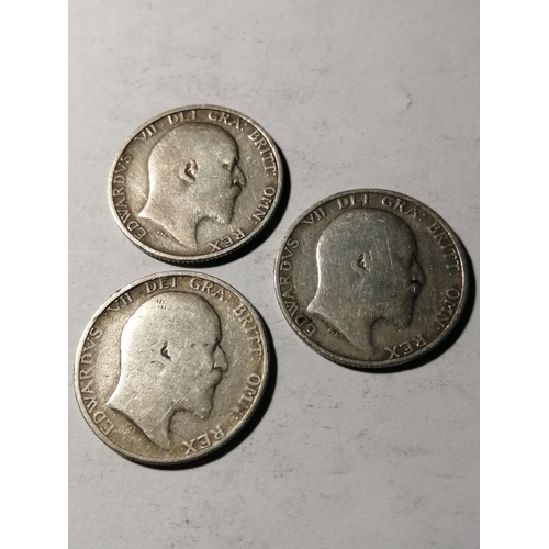 28A - 3 x Edward Vll silver shillings 1907, 1908 and 1910