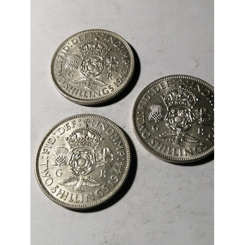 29A - 3 x George VI florins :1943,44 and 45 All coins in about mint condition