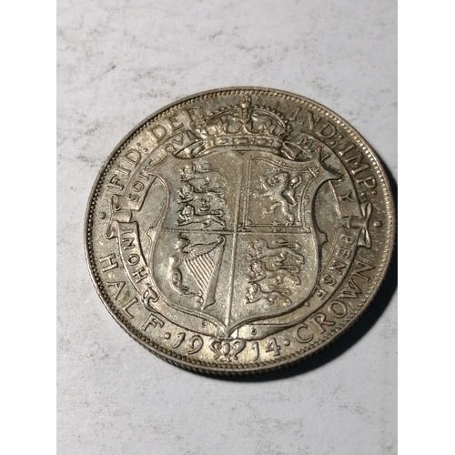 34A - 1914 George V halfcrown in about extremely fine condition