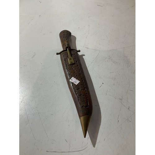 63 - Indian brass & wood carved blade