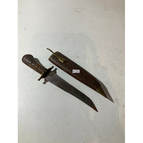 63 - Indian brass & wood carved blade