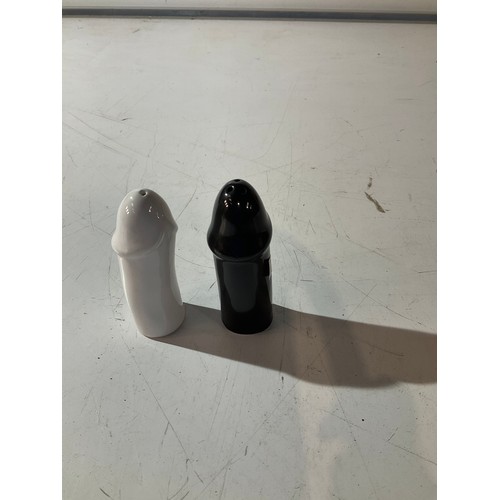 89 - Phallic black & white cruet set