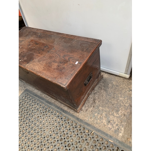 348 - Vintage wooden lift up trunk - 80cm long