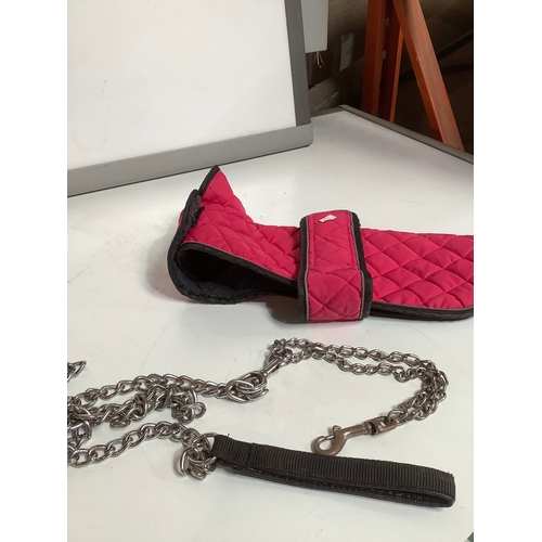 310 - Heavy duty chain dog lead plus pink dog jacket