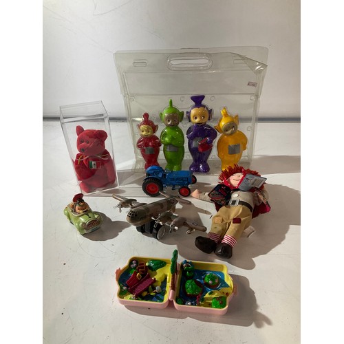 470 - Soft red bear Jim out of Rosie and Jim all 4 teletubbies tractor and more