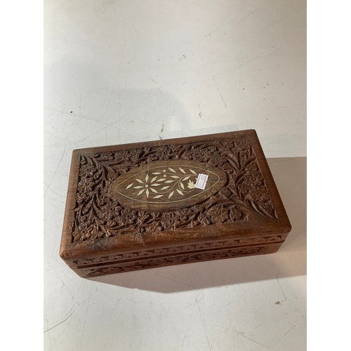 471 - Decorative wooden box filled with piggy ornaments