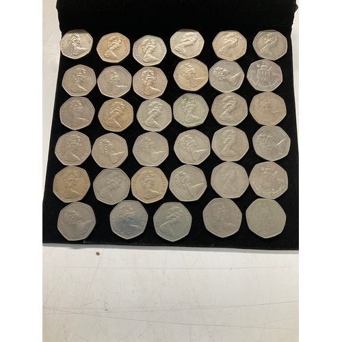 79A - 35 old fifty pence pieces dating from 1969 - 1981