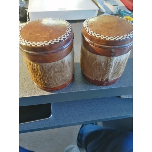 41A - Pair of vintage leather and fur covered Senior Service cigarette tins