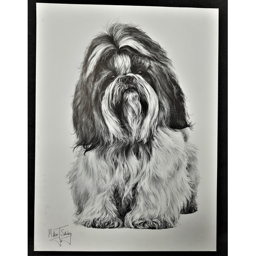 124A - 4 x Mike Sibley black & white prints of dogs. Golden Retriever, Old English Sheepdog, Shetland Sheep... 