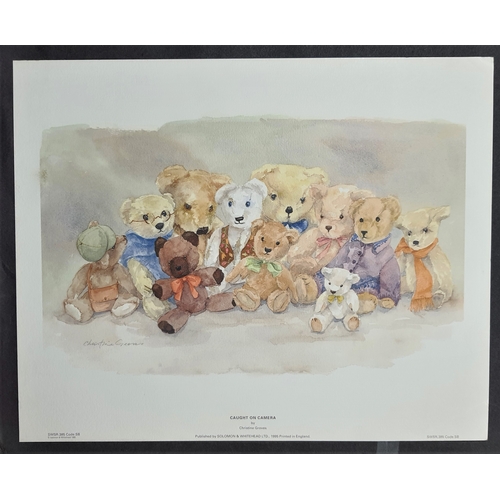 120A - 2 colour teddies prints by Christine Groves on board. “Can We Come Too” and “Caught On Camera” Ideal... 