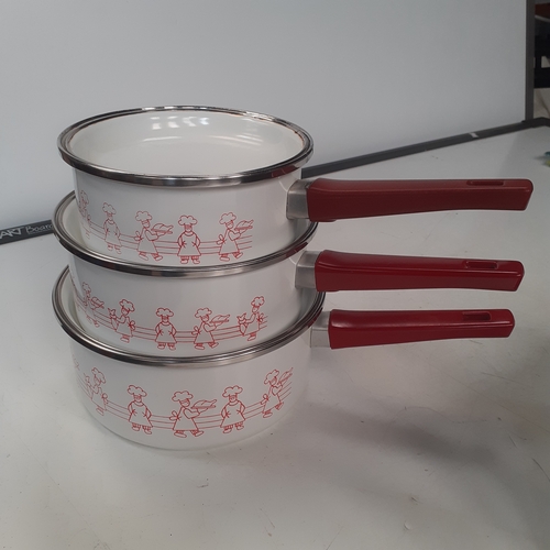 2 - 3 Vitrex enamel pans. Graduating sizes. Good quality and sound solid condition. Interiors could do w... 