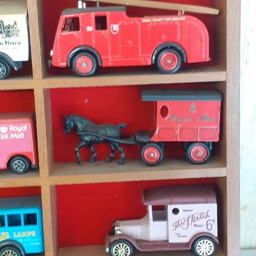 6 - Display shelving with a selection of diecast and two other random cars, noddy and a Toyland Co op mi... 