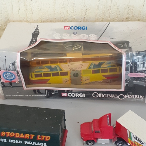 10 - Mixed diecast , Corgi and Matchbox lot to include a Blackpool tram, boxed. Eddie Stobart lorry and t... 