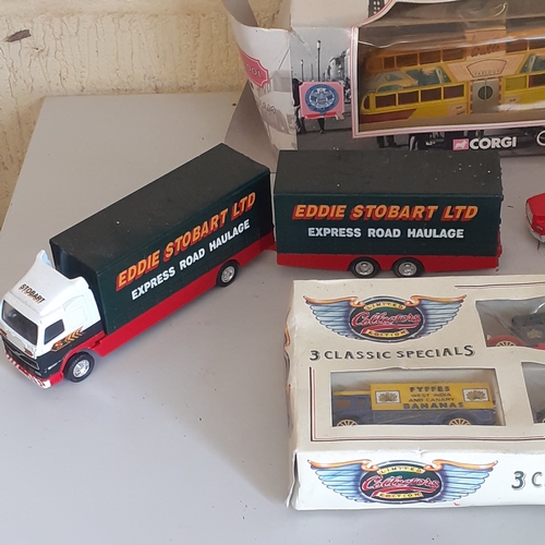 10 - Mixed diecast , Corgi and Matchbox lot to include a Blackpool tram, boxed. Eddie Stobart lorry and t... 