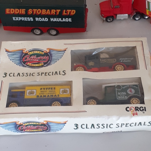 10 - Mixed diecast , Corgi and Matchbox lot to include a Blackpool tram, boxed. Eddie Stobart lorry and t... 