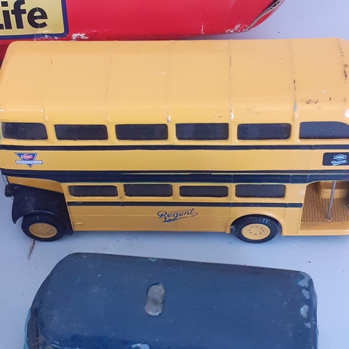 18 - A matchbox diecast city life bus, with a selection of other buses and trams. Boxed item has never be... 