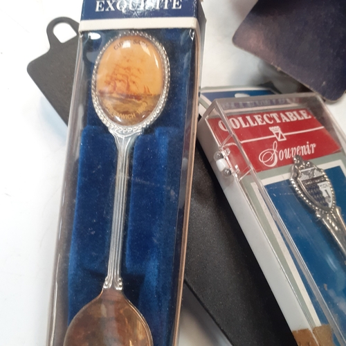 36 - Quantity collectors spoons. Mostly silver plate. Mostly boxed.