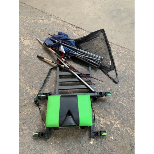 56 - Fishing lot inc fishing seat, rods inc Avanti Deliver, pole rests & nets