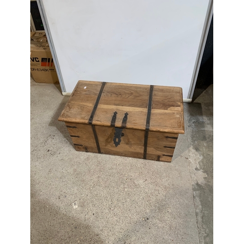 282 - Nice condition wooden chest with metal strapping - 80cm long