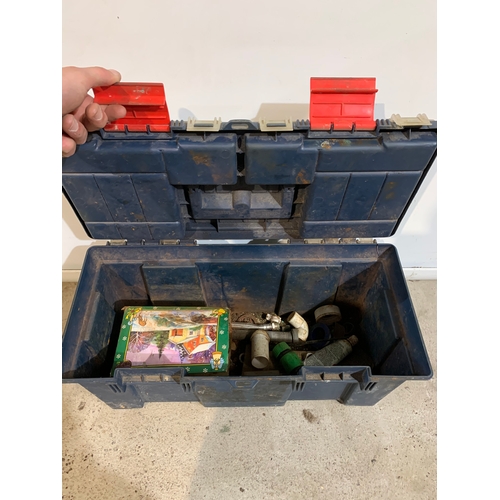 291 - Plastic tool box with top storage compartment