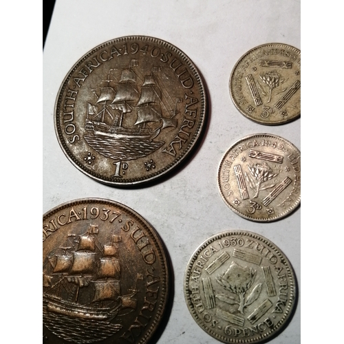 26A - SOUTH AFRICA coinage :Pennies dated 1936,37and 1940 Threepences 1938 and 1942 Sixpences 1927 and 193... 