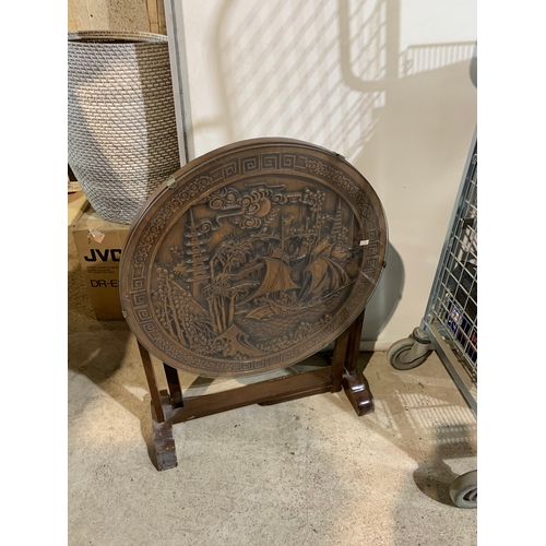 355 - Carved nautical themed circular fold down table