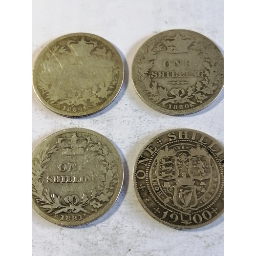 31A - 4 x Victorian shillings dated : 1869,1880,1881 and 1900