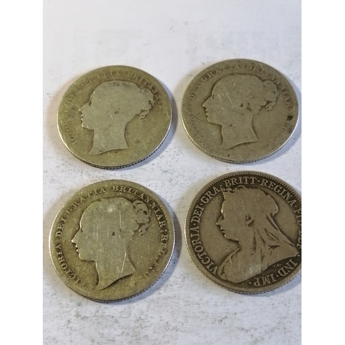 31A - 4 x Victorian shillings dated : 1869,1880,1881 and 1900