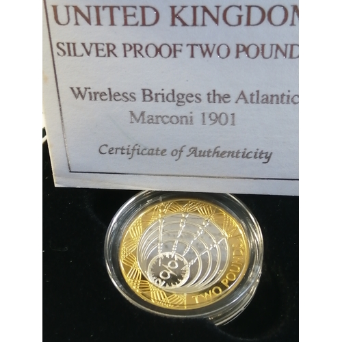 32A - 2001 silver proof 2 pounds coin (Marconi) in green presentation box