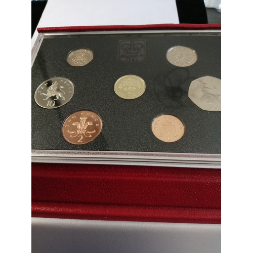 33A - 1987 proof set 1 pound to 1p (7 coins) in red deluxe leather case