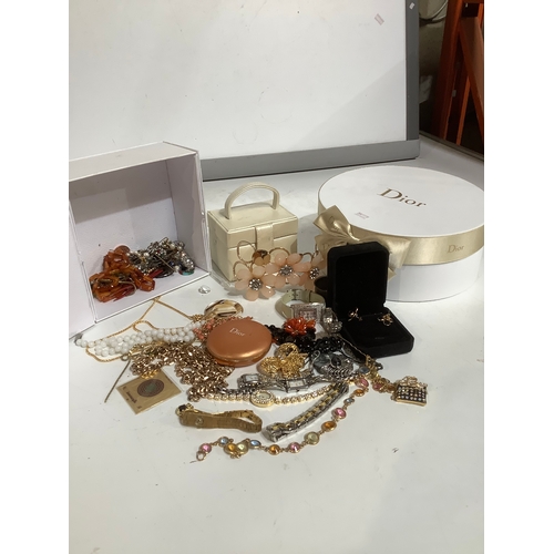 335 - Dior boxes. Jewellery box includes costume jewellery watches etc