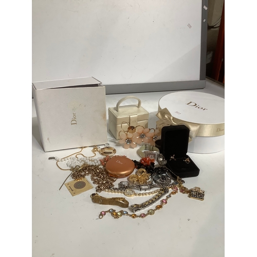 335 - Dior boxes. Jewellery box includes costume jewellery watches etc