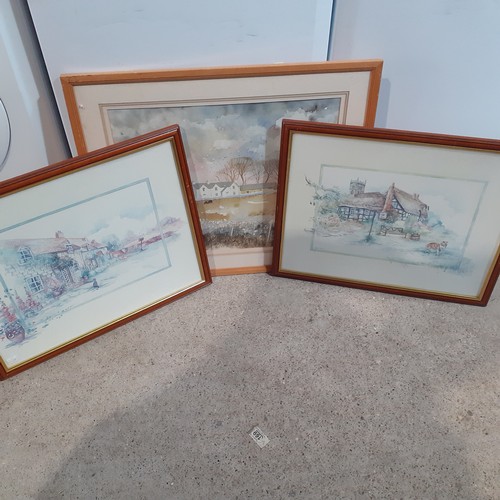 352 - 3x framed cottage prints