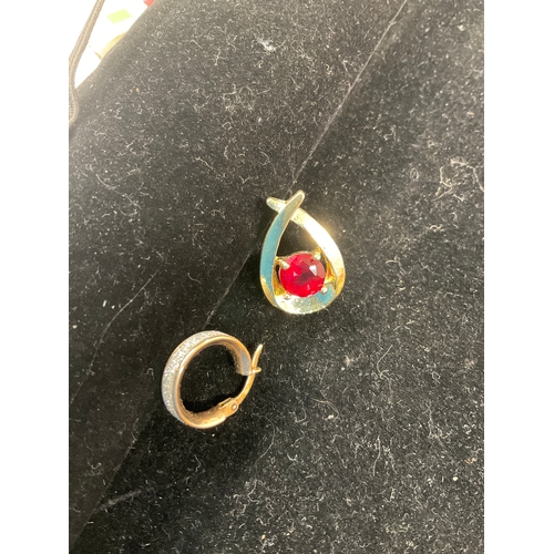 136A - Scrap gold earrings large marked 14k earring with red gemstone weighing 1.76g smaller 9ct gold hoop ... 