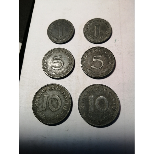 24A - GERMANY 5 x WWII coins : 1 pfennig 1942 and 1943, 5 pfennig 1941 (x2) and 10 pfennig 1941 and 1942 A... 