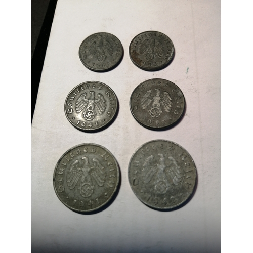 24A - GERMANY 5 x WWII coins : 1 pfennig 1942 and 1943, 5 pfennig 1941 (x2) and 10 pfennig 1941 and 1942 A... 