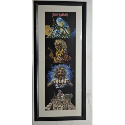 109A - Very large framed and glazed colour print of Iron Maiden. Size: 42 cm x 97 cm.