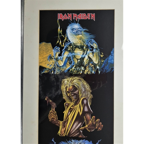 109A - Very large framed and glazed colour print of Iron Maiden. Size: 42 cm x 97 cm.