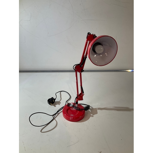 110 - Tek LED red desk lamp with angled arm. Good condition