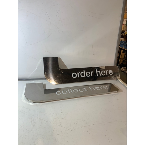 107 - McDonald’s collect here & order here chromed signs - 90cm long