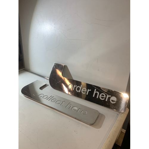 107 - McDonald’s collect here & order here chromed signs - 90cm long