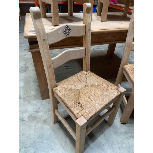 326 - Chunky pine table with 4 chairs & tiled detailing