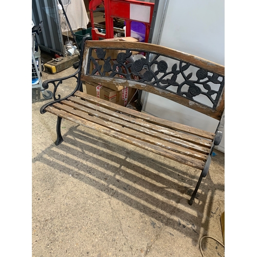 498 - Garden bench with cast iron ends & back rest